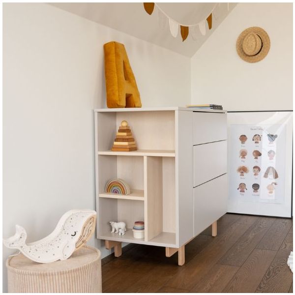 Basic Dresser with Side Shelves - Beech / Cashmere