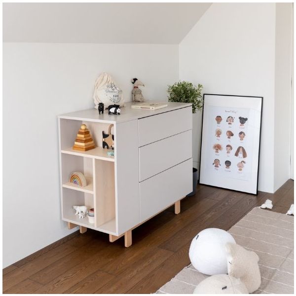 Basic Dresser with Side Shelves - Beech / Cashmere