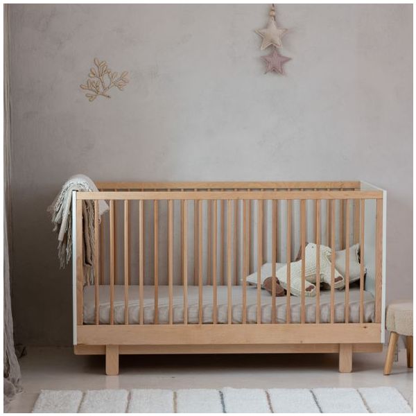 Lit bébé évolutif Basic 70 x 140 cm - Hêtre / Blanc