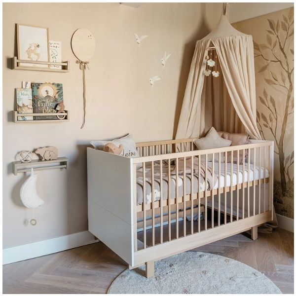 Lit bébé évolutif Basic 70 x 140 cm - Hêtre / Blanc
