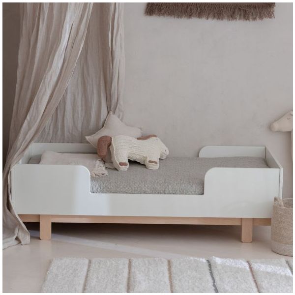 Lit bébé évolutif Basic 70 x 140 cm - Hêtre / Blanc