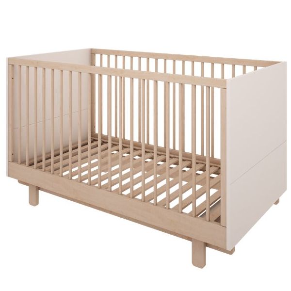 Lit bébé évolutif Basic 70 x 140 cm - Hêtre / Blanc