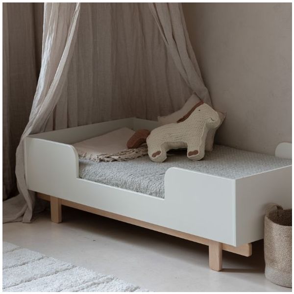 Lit bébé évolutif Basic 70 x 140 cm - Hêtre / Blanc