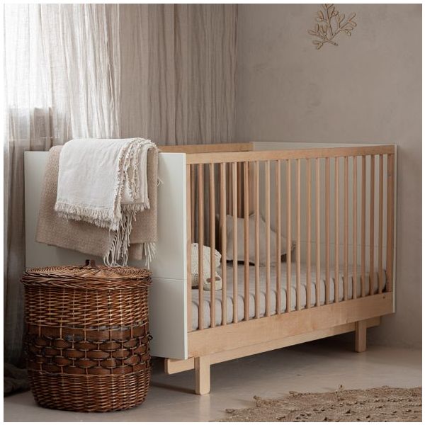 Lit bébé évolutif Basic 70 x 140 cm - Hêtre / Blanc