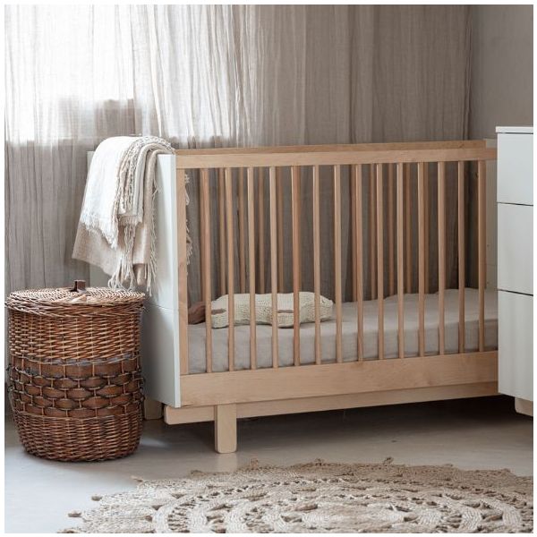 Lit bébé évolutif Basic 70 x 140 cm - Hêtre / Blanc