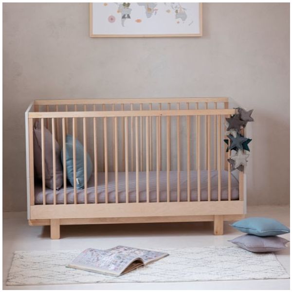 Lit bébé évolutif Basic 70 x 140 cm - Hêtre / Cachemire