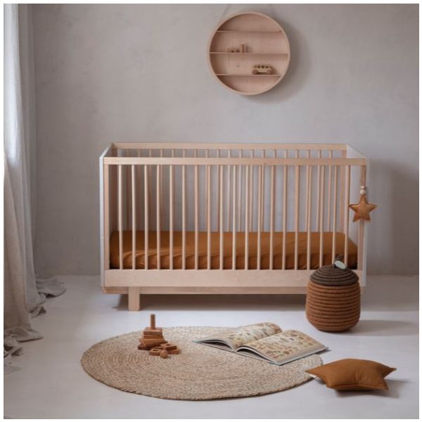 Lit bébé évolutif Basic 70 x 140 cm - Hêtre / Cachemire