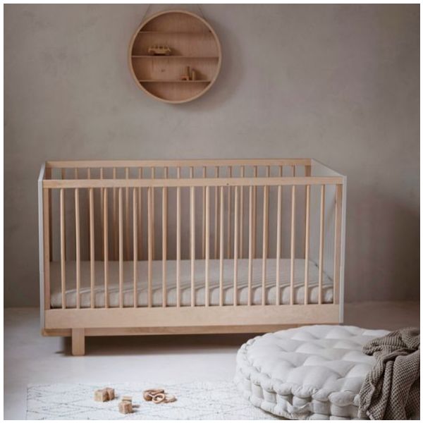Lit bébé évolutif Basic 70 x 140 cm - Hêtre / Cachemire