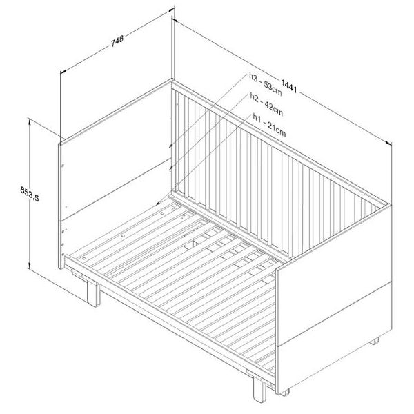 Lit bébé évolutif Basic 70 x 140 cm - Hêtre / Cachemire