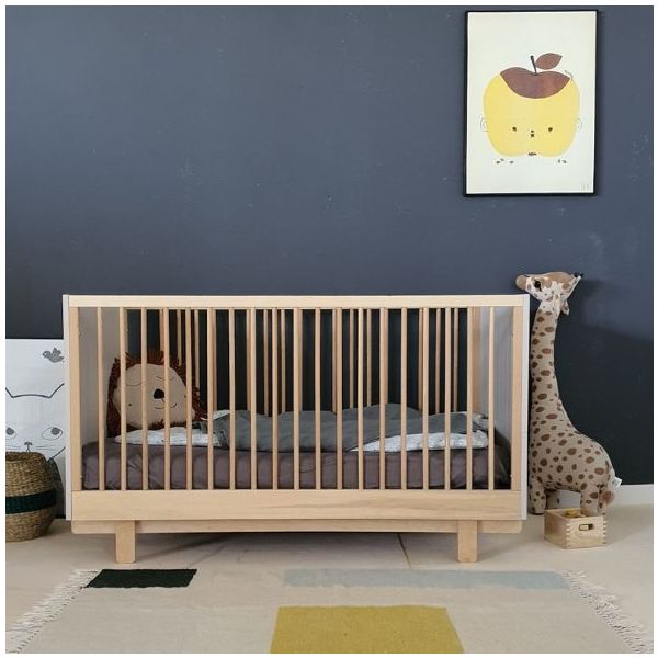 Lit bébé évolutif Basic 70 x 140 cm - Hêtre / Cachemire