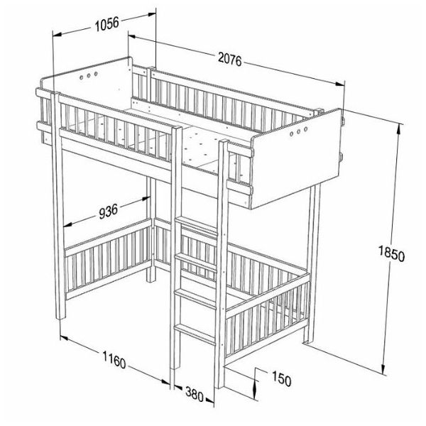 Lit mezzanine H185 cm Basic 90 x 200 cm - Hêtre / Blanc