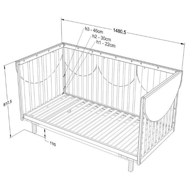 Bloom Convertible Crib 70 x 140 cm - Oak / Cashmere
