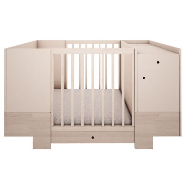 Smart Convertible Crib 80 x 120 cm with Integrated Changing Table - Beech / Sand Beige