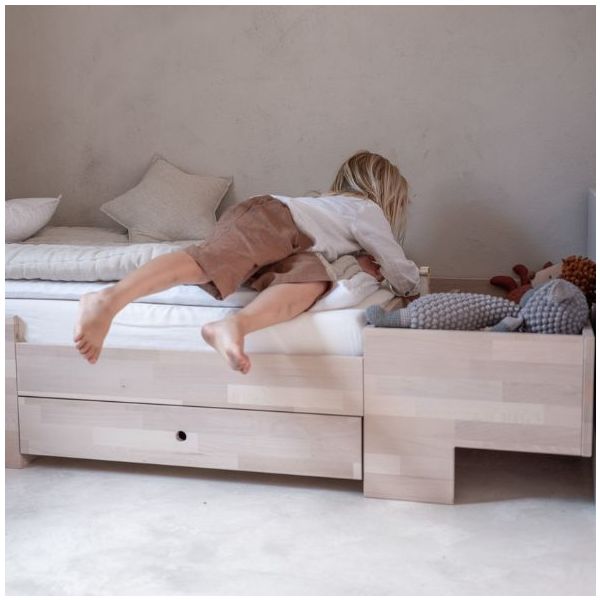 Smart Convertible Crib 80 x 120 cm with Integrated Changing Table - Beech / Sand Beige