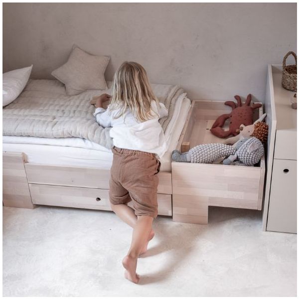 Smart Convertible Crib 80 x 120 cm with Integrated Changing Table - Beech / Sand Beige