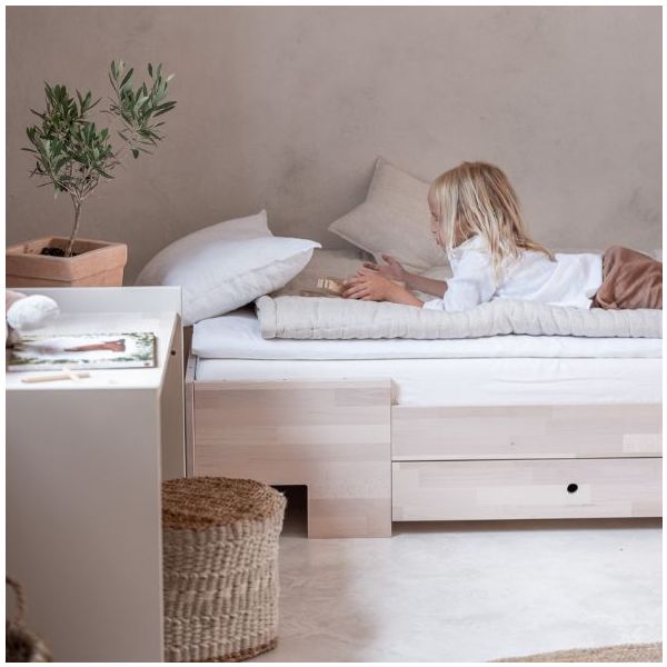 Smart Convertible Crib 80 x 120 cm with Integrated Changing Table - Beech / Sand Beige