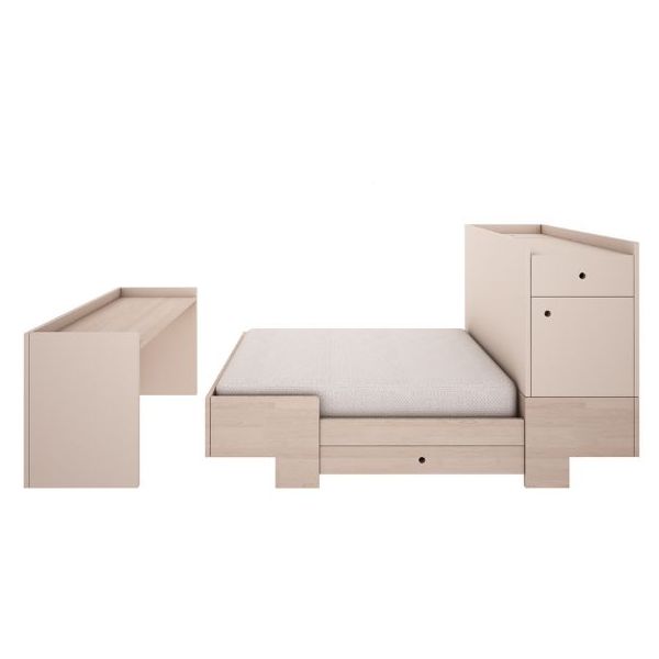 Smart Convertible Crib 80 x 120 cm with Integrated Changing Table - Beech / Sand Beige