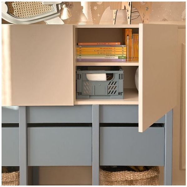 Armoire basse Tweens - Sable / Bleu
