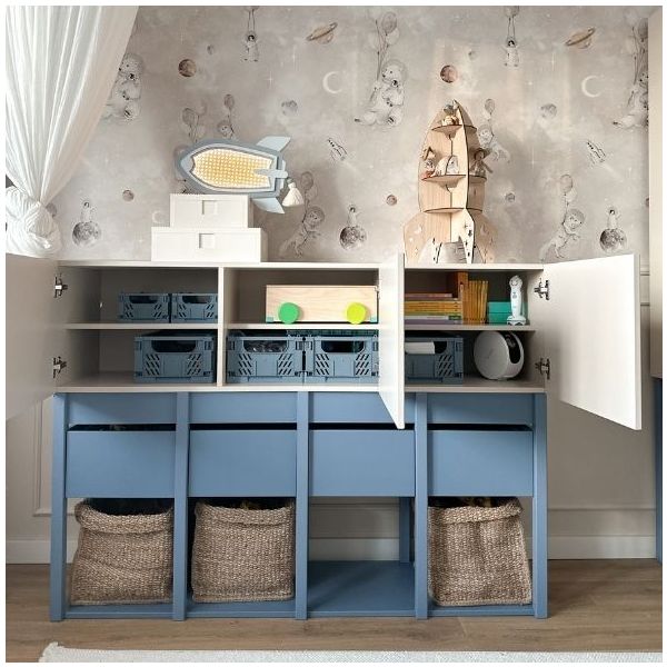 Armoire basse Tweens - Sable / Bleu