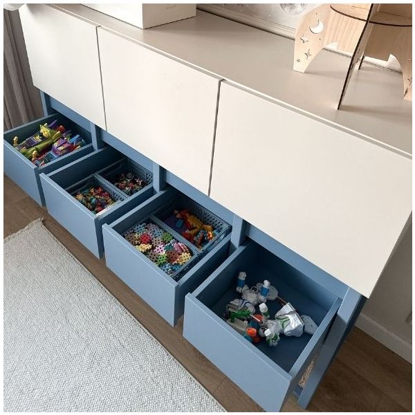 Armoire basse Tweens - Sable / Bleu