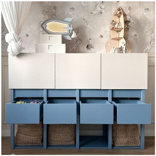 Armoire basse Tweens - Sable / Bleu