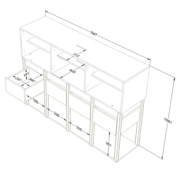 Armoire basse Tweens - Sable / Bleu