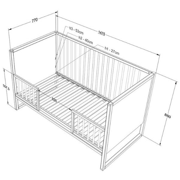 Tweens Convertible Crib 70 x 140 cm - Muted Blue