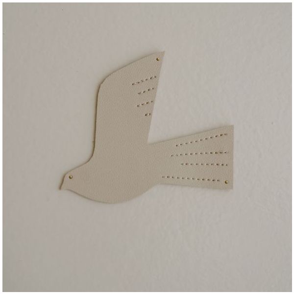 Décoration murale en cuir Oiseau - S - Beige