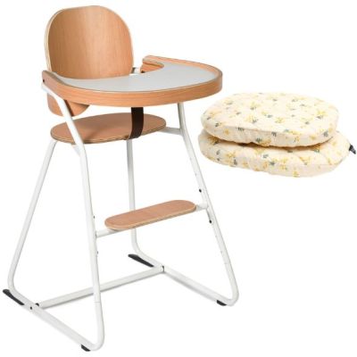 Tibu Convertible High Chair with Baby Set, Meal Tray & Mimosa Cushion – White – Display Model