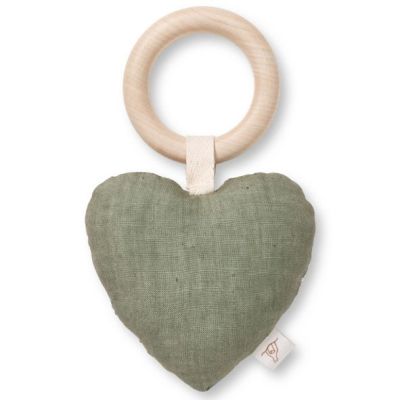 Lara Rattle Teething Ring - Heart Forest Green