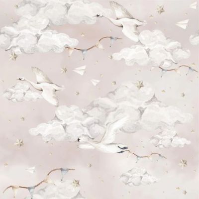 Papier peint Cygnes Magiques - Rose