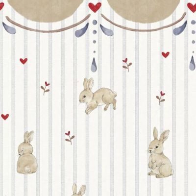 Papier peint Lapins & Coeurs avec Ornements