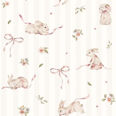 Rabbits on Stripes Wallpaper