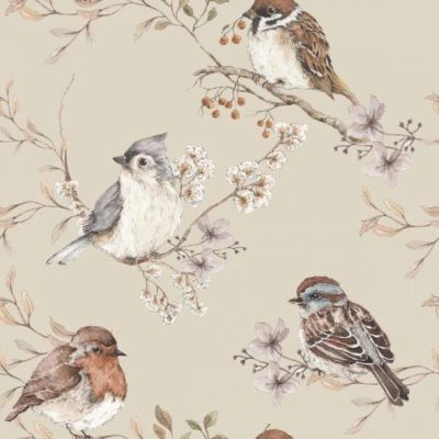 Papier peint Oiseaux - Beige