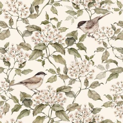 Birds & Spring Wallpaper - Beige