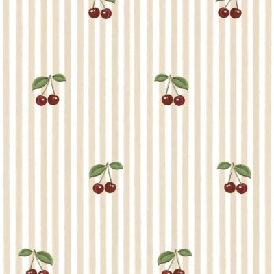 Papier peint Petites Cerises - Rayures Beige