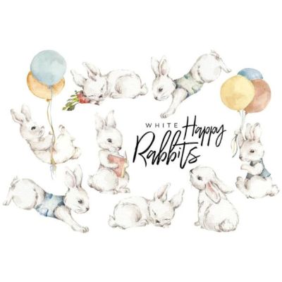 Wallstickers - Happy Rabbits Wonderland White