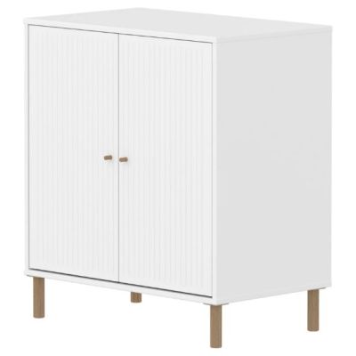 Saga 2 Doors Cupboard - Oak Feet - Grooves White / Oak