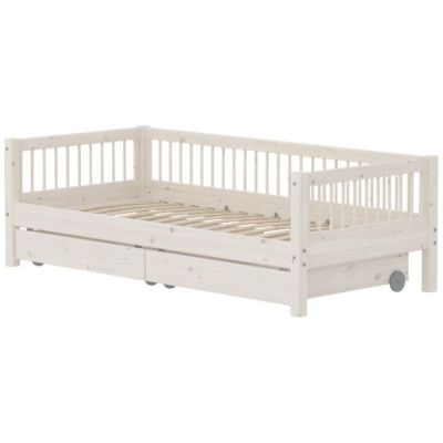 Classic Day Bed with Storage Drawers 90 x 200 cm - Slatted Sides - Whitewash
