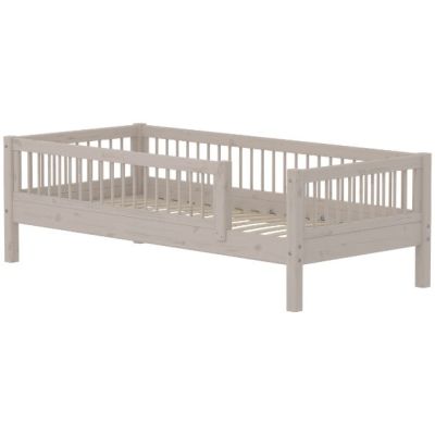 Classic Single Bed with 3/4 Safety Rail 90 x 200 cm - Slatted Sides - Whitewashed Grey
