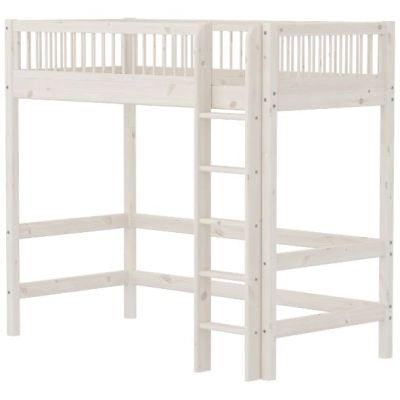 Classic High Bed 90 x 200 cm - Slatted Sides - Whitewash