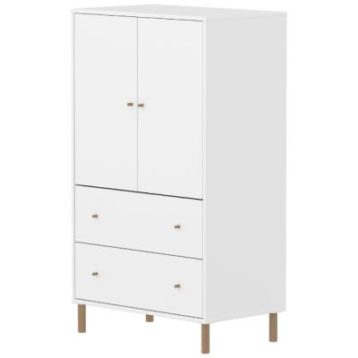 Saga 2 Doors & 2 Drawers Wardrobe - Oak Feet - White / Oak