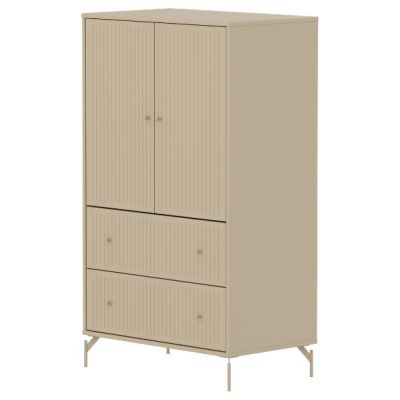 Saga 2 Doors & 2 Drawers Wardrobe - Metal Feet - Grooves Oat / Oat