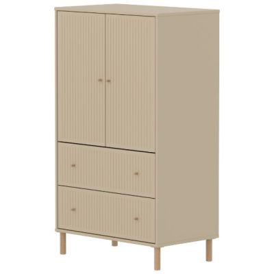 Saga 2 Doors & 2 Drawers Wardrobe - Oak Feet - Grooves Oat / Oak