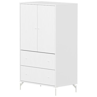 Saga 2 Doors & 2 Drawers Wardrobe - Metal Feet - Grooves White / White