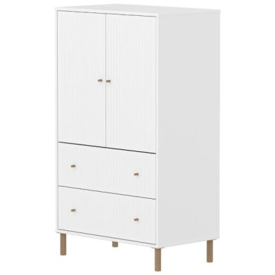 Saga 2 Doors & 2 Drawers Wardrobe - Oak Feet - Grooves White / Oak