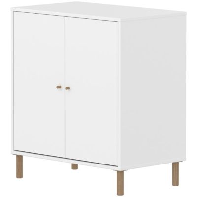 Armoire basse 2 portes Saga - Pieds en chêne - Blanc / Chêne