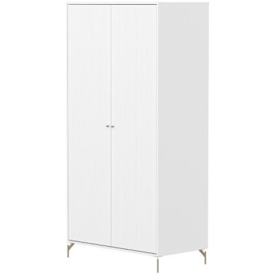 Saga 2 Doors Wardrobe - Metal Feet - Grooves White / Oat