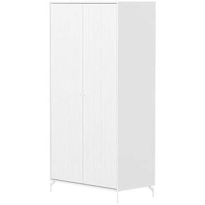Saga 2 Doors Wardrobe - Metal Feet - Grooves White / White