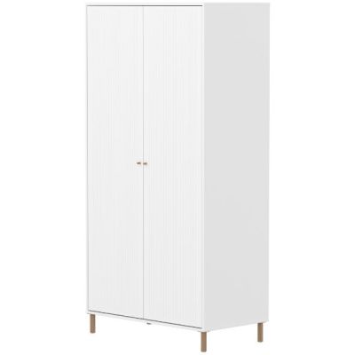 Saga 2 Doors Wardrobe - Oak Feet - Grooves White / Oak